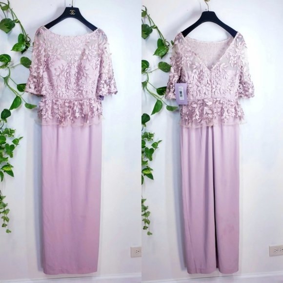 NWT JS Collections Pink Lace Illusion Neck Gown 4 small blush long Formal - Picture 11 of 13
